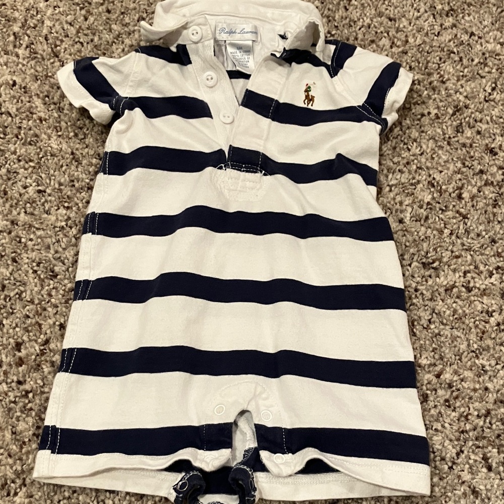 Ralph Lauren Navy and White Baby Polo Romper 6 months